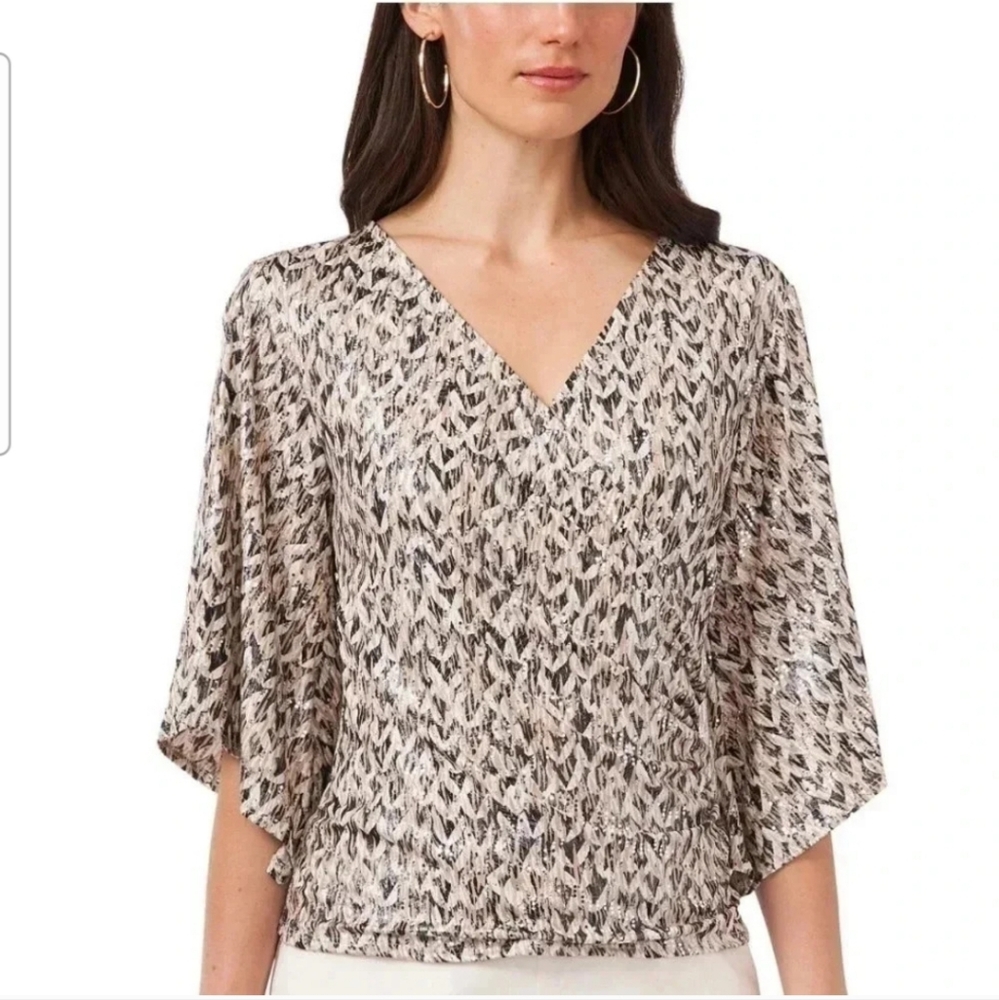 MSK  V Neck Surplice Foil Knit Top